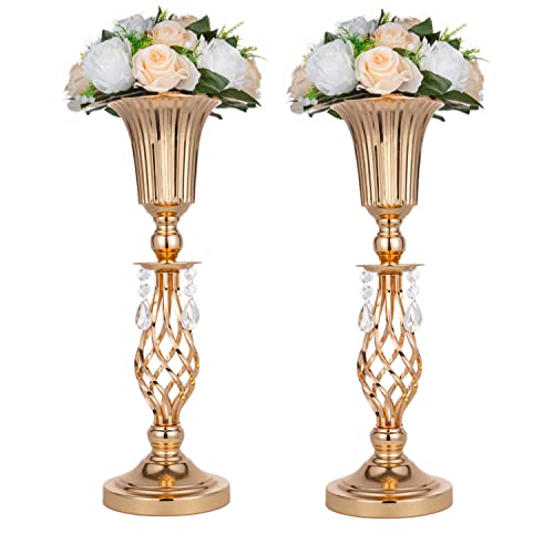 LANLONG 2 centros de Mesa de Metal para mesas de recepción, jarrón de Flores Doradas, decoración de Base para Fiestas, decoración del hogar, 2X51cm Cover