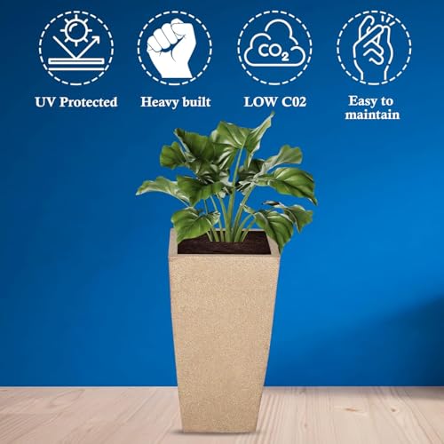 Image of Plastic Planter Pot Gamla 12Inch | 18 Inch | 24 Inch Color White | Black | Beige, Beige, 24 Inch (Plant Not Included)
