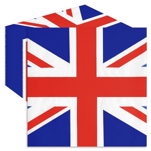 50 Pieces Union Jack Flag Paper Napkins, British Disposable Cocktail Napkins for UK Royal-Themed Celebrations, British Sports Events, King’s Coronation Decor, Afternoon Tea Party Supplies