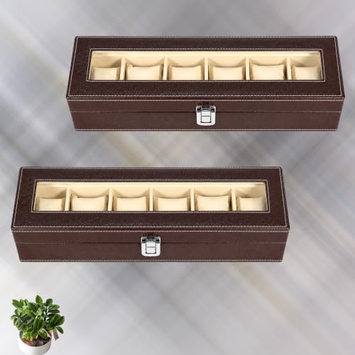 Image of ZAFCO 6 Slot Watch Box Organizer for Men & Women, Premium PU Leather Watch Display Case, Lockable, Portable Watch Storage Box for Watches, Jewelry & Gifts 1 Unit(Brown)