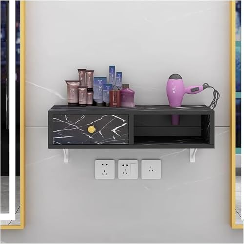 Estante flotante de pared con cajón, organizador de estación de salón con agujeros para secador de pelo para belleza, spa, peluquería, hogar y baño
