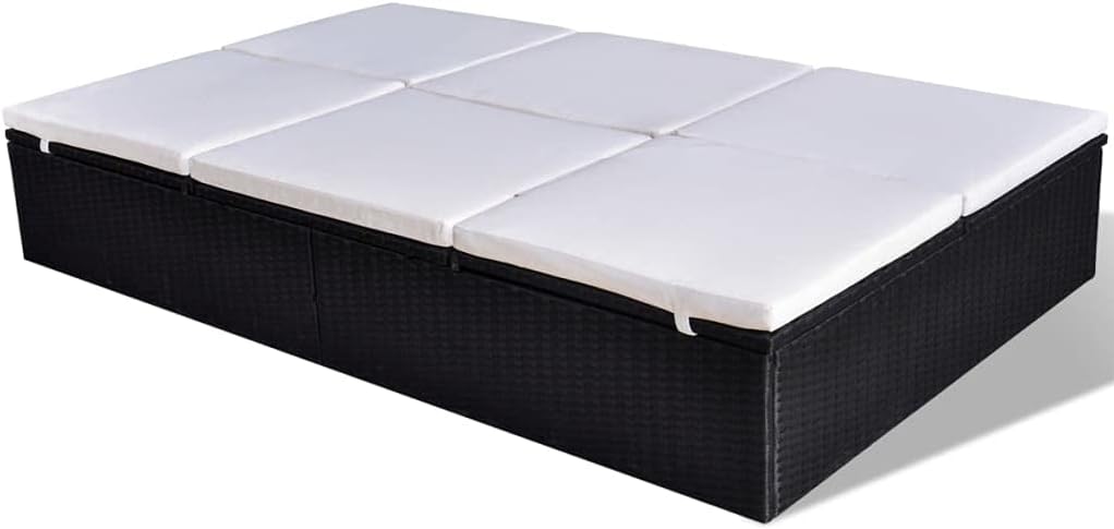 Sun Lounger Black PE Rattan Double Removable Covers Sun Lounger Outdoor Furniture Beds