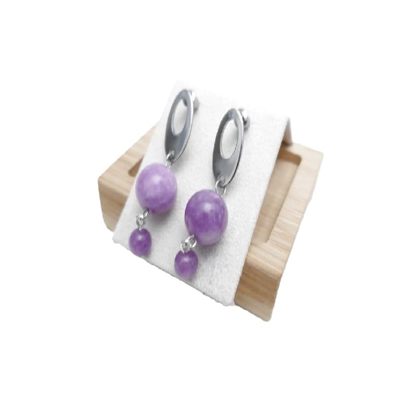 Boucles Lilas pendantes en calcédoine violette et acier inoxydable