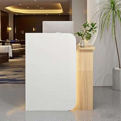 Poxvythb Mostrador de Recepción Simple y Moderno, Mostrador Caja para Tienda, Muebles de Oficina Recepción, Adecuado para Supermercados, Minimercados, Oficinas(Blanco + Color Madera)