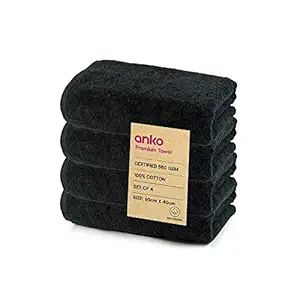 Anko Australia 100% Cotton Malmo 550 GSM | Soft & Plush, Absorbent, Quick Dry, Black Hand Towel Set of 4 | 60 x 40 cm | Travel, Gym, Spa, Salon Towel