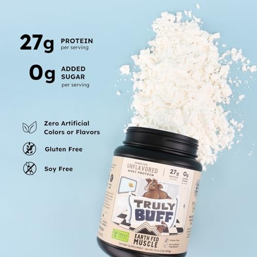 Image of Earth Fed Muscle Truly Buff Unflavored Irish Grass Fed Whey Protein Isolate, Third-Party Certified. 27g Protein, Unflavored - Non-GMO, Hormone Free, Soy Free, Gluten Free - 2 LB, 30 Servings