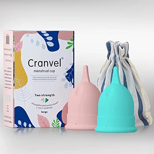 Cranvel Menstrual Cup | Large - Light To Heavy Menstruation Flow | Beginner Period Cups Reusable | Tampon And Pad Alternative | 12 Hour Wear Feminine Care Soft Cup (Large (Pack 0F 2) #TOP26