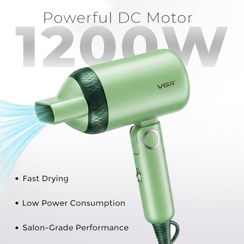 Image of VGR V-421 Foldable Hair Dryer - 1200 Watts, 2 Speed Settings, Dc Motor For Long-Lasting Performance, Overheating Protection, Ergonomic Design For Comfortable Use (Green)
