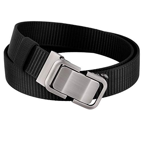 moonsix Men’s Ratchet Belt with Automatic Slide Buckle, No Hole Nylon Webbing Belts Outdoor Golf Belt