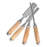 UKCOCO Holzschnitzmeißel 4 Stück mit Holzgriff und Gusseisernem Aufbewahrungsbeutel Flachmeißel Hohlmeißel für Präzise Holzbearbeitung Heimwerker und Schreinerarbeiten