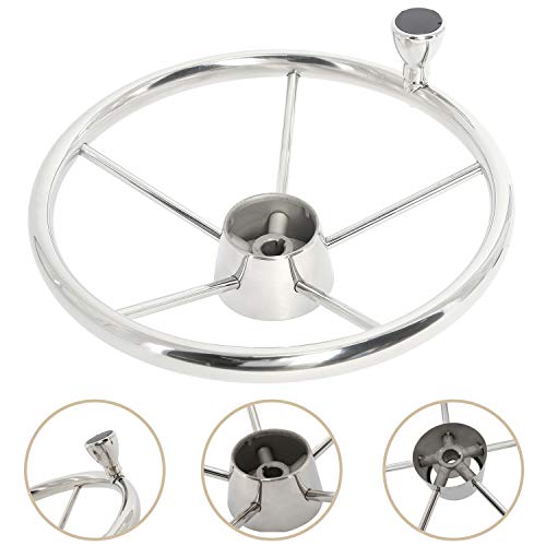 Yaegarden Stainless Steel Boat Steering Wheel, 5 Spoke Marine Steering Wheel, 11\" Dia, Destroyer Style Marine Wheel with M Size Knob & Black Cap(9108SF1)