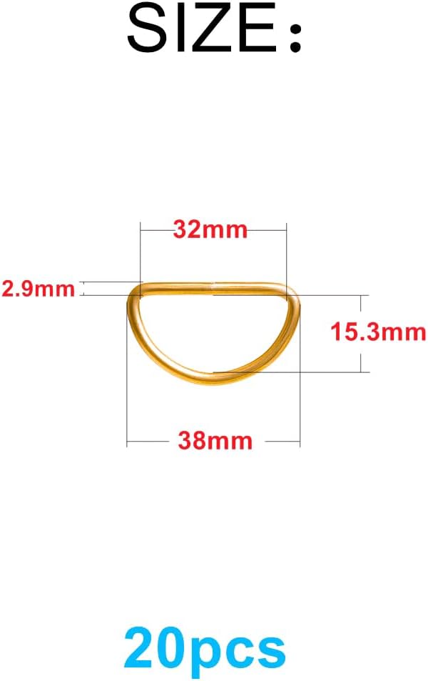 20pcs 1-1/4"(32mm) D Rings Welded Strong Metal Gold Semi-Circular D Ring for Pet Collars Hardware Bags Ring Buckle Strap Hand DIY Sewing Accessories - Image 2