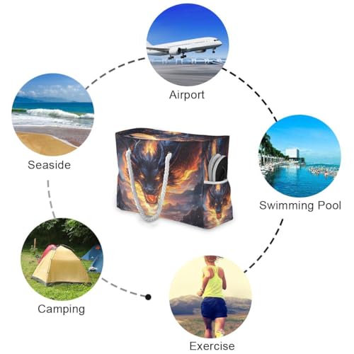 Large Beach Bags Totes Canvas Tote Shoulder Bag A Beautiful Dragon Water Resistant Bags for Gym Travel Daily3