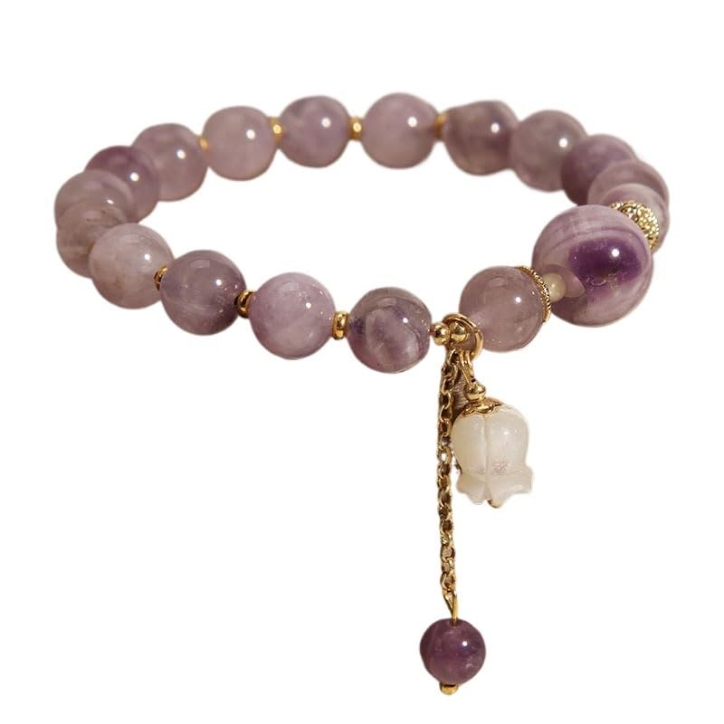Natural Amethyst Double Layer Beaded Bracelets Orchid Rose Pendant Bracelet Jewelry3