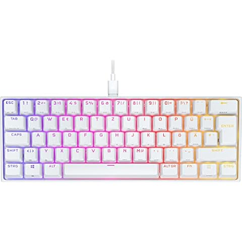 Corsair K65 RGB MINI 60% Mechanische Gaming-Tastatur (Anpassbare RGB-Beleuchtung einzelner , CHERRY MX SPEED-Tasten, PBT-Double-Shot-Tastenkappen, AXON-Technologie) QWERTZ, Weiß Cover