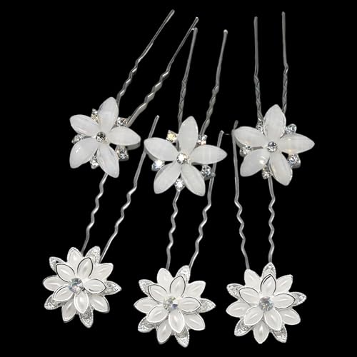 6Pcs Silver Floral Bridal Hair Pins, Wedding Hair Accessories for Women, Rhinestone Hair Pins, 7 cm 2 cm