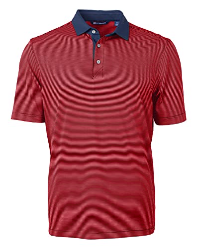 Cutter & Buck Virtue Eco Pique Micro Stripe Recycled Mens Big & Tall Polo, Red/Navy Blue, XLT