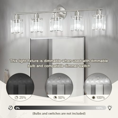 Kvhiiw Modern Brushed Nickel Crystal Bathroom Light Fixtures,5-Light by Kvhiiw - Used condition - Image 8