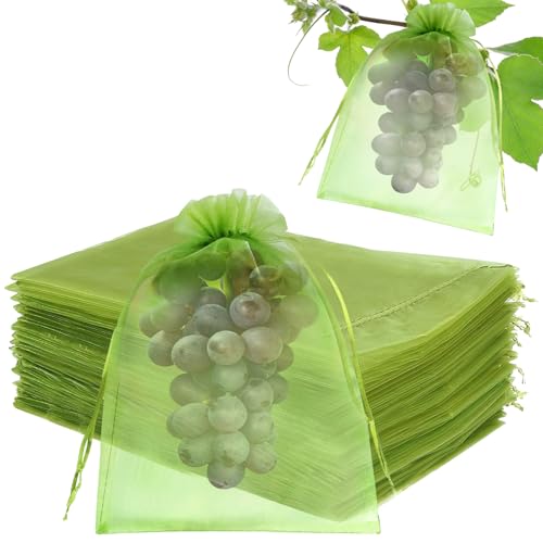 Bolsas para Uvas en Parra 20 x 30 cm, 50 Piezas Bolsa Protectora de Frutas, Malla de Protección para Uvas, Bolsas Organza con Cordón para Proteger contra Pájaros Avispas Drosophila