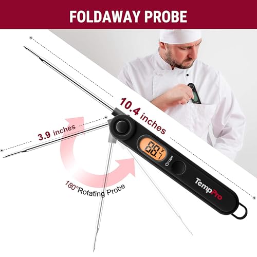 Image of TempPro Digital Meat Thermometer with Temperature Indicator, Instant Read Food Thermometer with Pop-up Meat Probe and Backlight for Oil Deep Fry Smoker BBQ Grill Kitchen Candy (Previously ThermoPro)