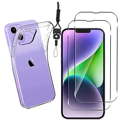 iPhone 14 Plus 用の ガラスフィルム + iPhone 14 Plus 用の ケース クリアiPhone 14 max 用のフィルム 強化ガラス 保護フィルム 硬度9H 強化ガラス +カバー 透明 耐衝撃 薄型 軽量 擦り傷防止 スマホケース TPU素材を使用した耐水 防指紋 iPhone 14 Plus