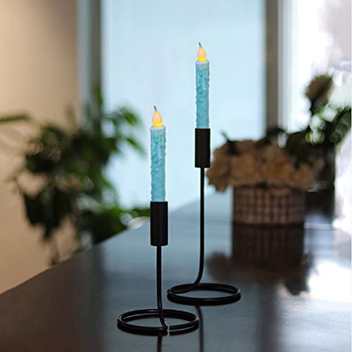 CVHOMEDECO-Real-Wax-Hand-Dipped-Battery-Operated-LED-Timer-Taper-Candles-Rustic-Primitive-Flameless-Lights-Decor-6-34-Inch-Teal-2-PCS-in-a-Package CVHOMEDECO Real Wax Hand Dipped Battery Operated LED Timer Taper Candles Rustic Primitive Flameless Lights Decor 6 34 Inch Teal 2 PCS in a Package