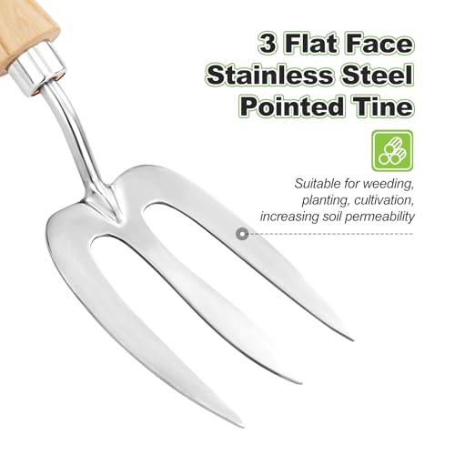 Berry&Bird Stainless Steel Border Hand Fork, Ergonomic Wood Handle and Leather Strap, Long Reach Gardening Tool for Weeding, Planting, Cultivating, Digging - Image 4