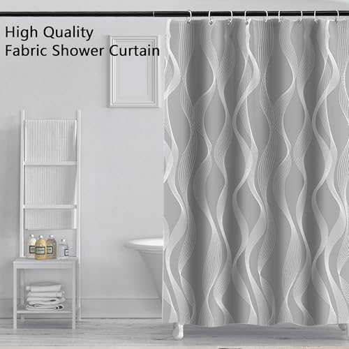 KAIMEIYU Duschvorhang Waschbar Textil Polyester Stoff Bad Vorhang mit 12 Ringen Wasserdicht für Dusche und Badewanne 240 x 200 cm Grau