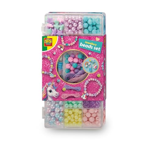 SES Creative 14749 Ensemble de Bijoux Licorne - Créez des Bracelets et Colliers - Inclut Perles et boîte de Rangement - Idéal pour des Moments créatifs, Pastels
