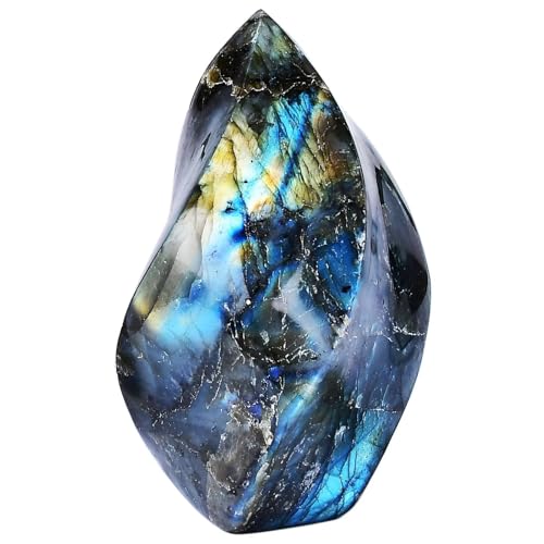 Blue Labradorite Stone Tower Flame Shaped Healing Crystal Stone Collection Mineral Specimen Home Office Decor 0.4-0.6 Pound