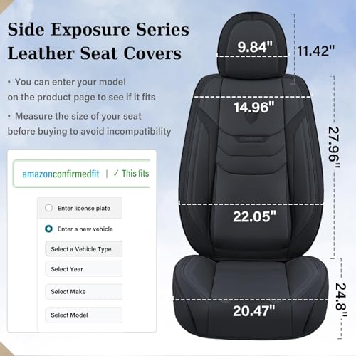 Coverado Leather Seat Covers for Cars, Car Seat Covers Full Set, Breathable Car Seat Protector with Lumbar Support, Black Seat Covers, Front and Back Waterproof Seat Cover Universal Fit for Most Cars by Coverado - Used condition - Image 4