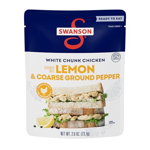 Image of Swanson Lemon and Coarse Ground Pepper White Chunk Fully Cooked Chicken, Ready to Eat, Simple On-the-Go Meals, 2.6 oz Pouch