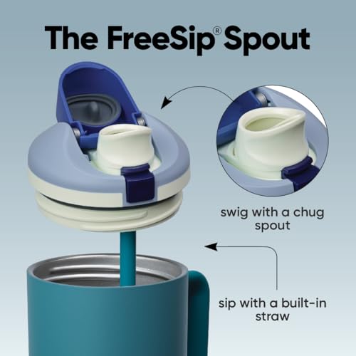 Image of Owala FreeSip Tumbler Insulated Stainless Steel Water Bottle with Built-in Straw and Side Handle, For Travel, Work, School, and Sports, 40oz, BPA Free, Leak Proof, Denim