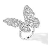 Progresssail Butterfly Ring for Women Rhinestones Dainty Silver Butterfly Rings Sparkling Butterfly Ring Adjustable Cubic Zirconia Ring Butterfly Jewelry Silver Open Statement Ring