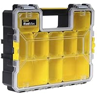 STANLEY FATMAX Waterproof 10-Compartment Deep Professional Tool Organiser, Removable & Stackable Deep Storage Cups with Transparent Lid, for Small Parts and Tools Storage, 1-97-521