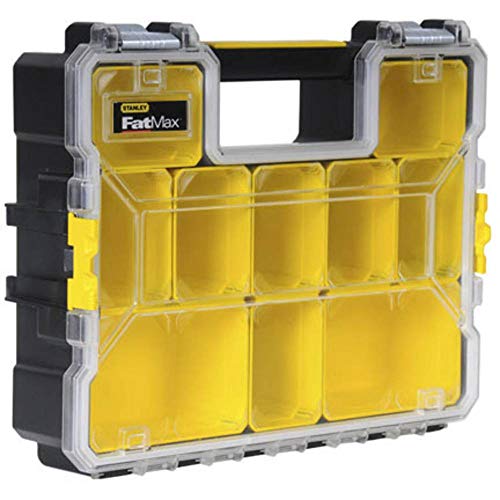STANLEY FATMAX Profi Werkzeug-Organizer (45 x 12 x 36 cm tiefe Fächer mit transparentem schlagfestem Deckel integriertem Griff & Metallschließen 10 herausnehmbare Boxen) 1-97-518