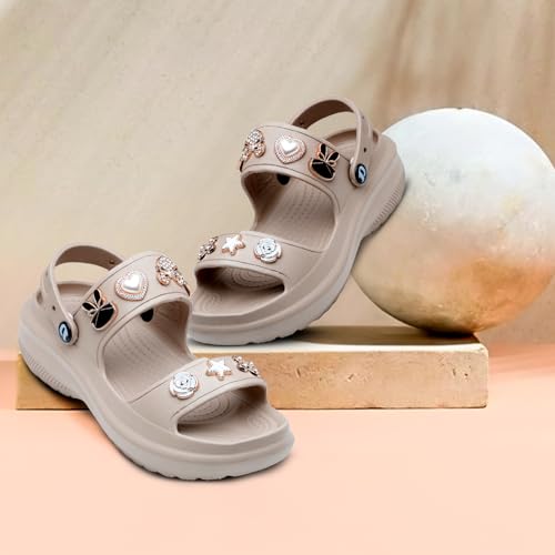 Image of DOCTOR EXTRA SOFT Women's Metallic Charms Fashion Slippers /Sandals With Adjustable Back Strap|Comfortable|Lightweight|Stylish & Anti-Skid|Waterproof Casual Beach Slides Mules Girls & Ladies D-533