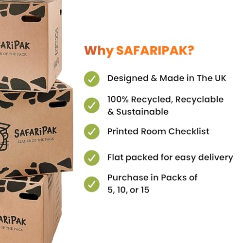 SAFARIPAK - 10 Pack Strong Extra Large 52cm x 52cm x 40cm Reusable Cardboard Storage Packing Moving House Boxes with Carry Handles and Room List Checkboxes - 108 Litres Capacity - Image 2