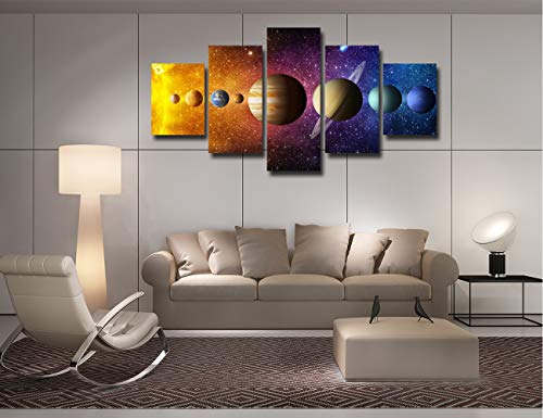 Solar System Wall Art For Kids Room Pictures Universe Planets Wall Decor Canvas Art Prints Outer Space Poster Living Room Bedroom Decoration Artwork Painting Framed Ready To Hang(60 X 32 Inches) #TOP1