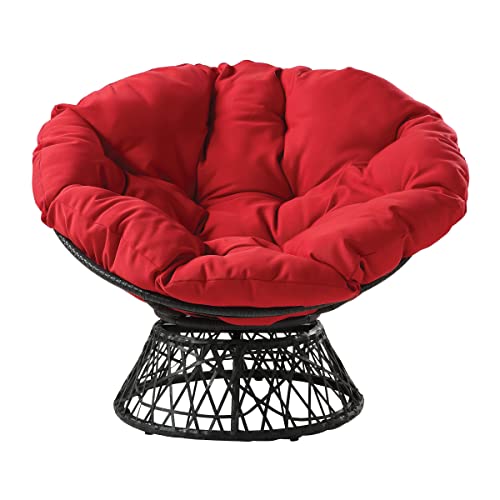 Image of OSP Home Furnishings Wicker Papasan Chair with 360-Degree Swivel, Grey Frame with Red Cushion