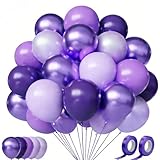 Luftballons Lila Violett FQZYLCH 60 Stück 12 zoll Latex Ballons Pastell Lila Lavendel Flieder Metallic Ballons für Geburtstag Hochzeit Polterabend Muttertag Weinfeste Abschluss Partybus Deko