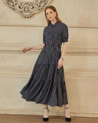 SIXDO G-Navy Chiffon Flared Dress for Women, Long Maxi Dress, Womens 2025 Flowy Casual Spring and Summer 2025 L — view 3
