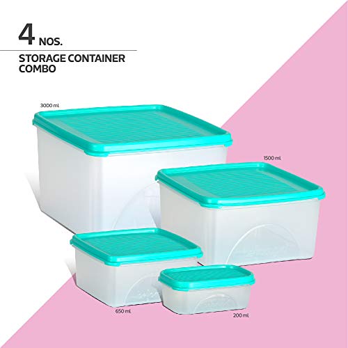 Image of Belocopia - 4 Piece Square Kitchen Storage Container Set (5.35 L), Aqua Green, Standard