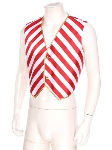 Men's Christmas Candy Cane Red White Stripe Vest V Neck Button Down Waistcoat Festival Shirt4