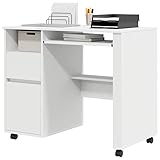 Ce bureau peu encombrant (91 x 50 x 77 cm) offre des solutions de rangement optimales pour les utilisateurs d'ordinateurs grâce à l'étagère et au tiroir intégrés. La répartition intelligente de l'espace permet de placer un moniteur, un processeur et des fournitures de bureau - Idéal pour les petits bureaux ou les bureaux de grande capacité. Le poids de 27,75 kg garantit la stabilité, tandis que 4 roulettes permettent un positionnement flexible.