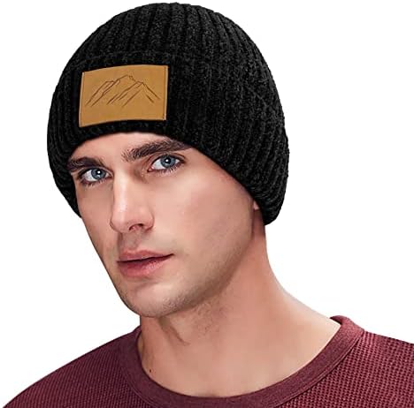 KQueenStar Direct Beanie Hat for Men - Mens Winter Hats Chenille with Thermal Fleece Lining Knitted Cuffed Skullies & Beanies Hats Warm Soft Stretchable Slouchy Skull Caps