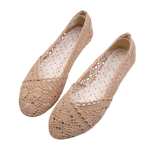 Minetom Ballerines Femme Dentelle Chaussures Respirantes Confortable Ballerines Décontractées Légère Plates à Enfiler A Kaki 40 EU