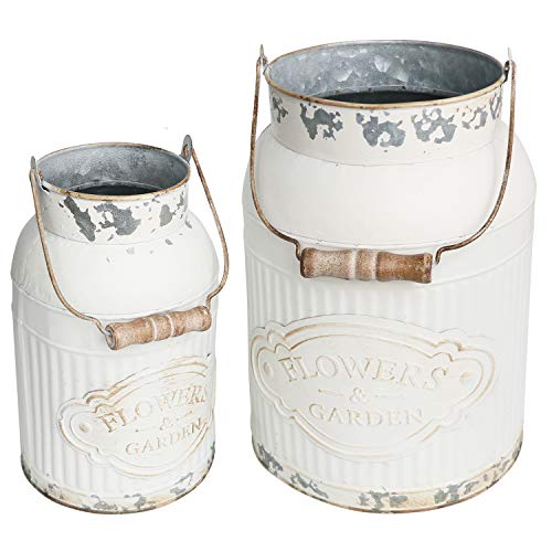 Vancore Shabby Chic Metal Milk Jug Planter Metal Vases For Decor Rustic Flower Bucket Farmhouse Decorative Vases #TOP5