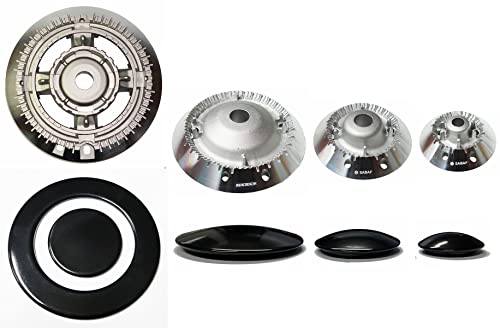 Made in Italy Lofra - Kit 4 bruciatori Sabaf completi di piattelli spartifiamma 3 fuochi + tripla corona per cucina piano cottura 4 fuochi - Made in Italy - LO05