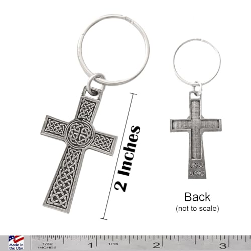 Celtic Cross Keychain, A1024KC, 2”, Pewter, 100% Handmade in the USA, Christian, Faith, Irish, Headstone, Catholic, Metal, Keychain, Key Chain, Key Ring, Key Fob, Gift, Over 100 Keychain designs2